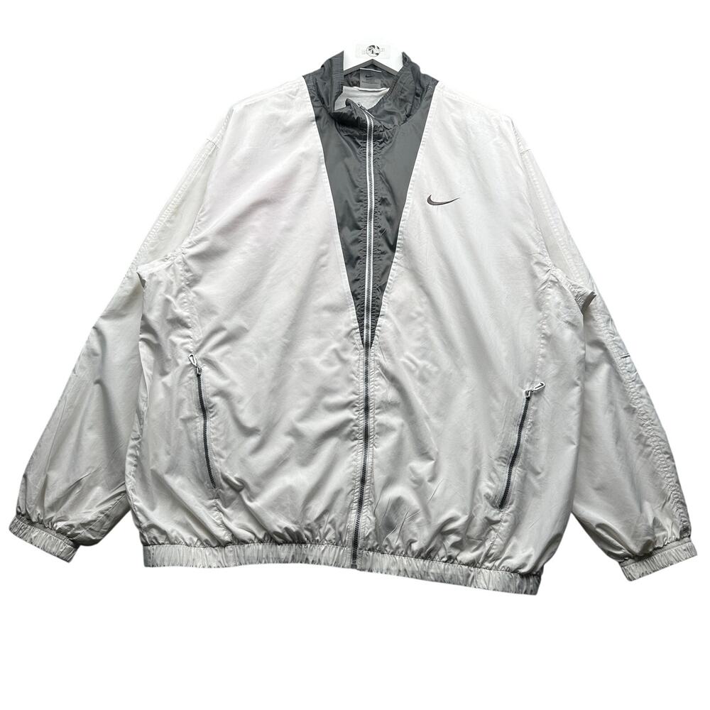 Vintage Y2K Nike Windbreaker Lined Jacket Womens XXL White Gray Swoosh Full Zip